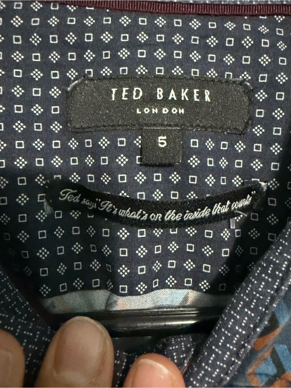 Ted Baker London Men’s Size 5 Large Blue Brown Geometric Print Button Up Shirt - Picture 5 of 6